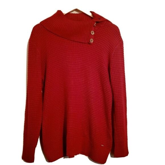 Calvin Klein Red Cowl Neck Knit Sweater Top Size Large - Picture 1 of 10